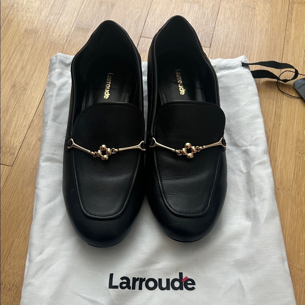 Larroude Black Loafers with Gold Detail